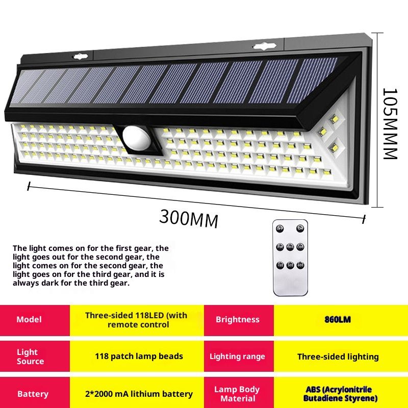 Solar RV Porch Light, 118 LED Motorhome Motion Sensor RV Exterior Lights with Remote Control, Waterproof Camper Outdoor Lights for Motorhome Travel,Travel