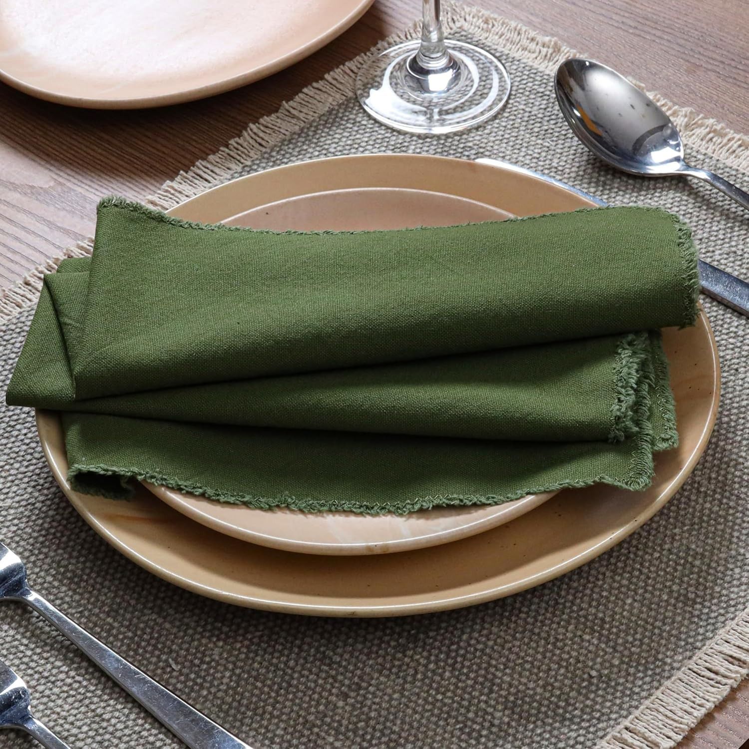 Frayed Cotton Cloth Dinner Napkin Set of 4 | Fringe Table Linen Napkins Rustic Farmhouse Soft Durable Fabric β Ideal for Wedding Parties Farmhouse & β image 4