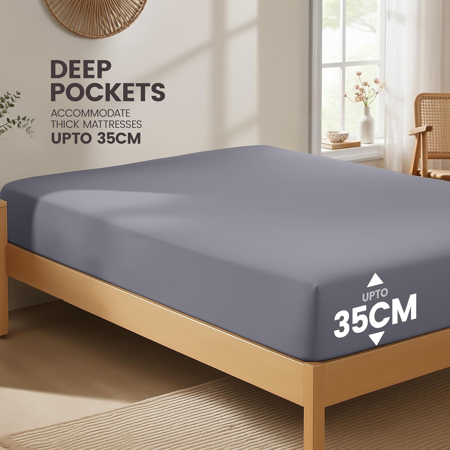 Hotel Quality Fitted Sheet - 1 Piece Fitted Sheet -Breathable Bedding - Wrinkle, Fade, Stain Resistant- 16inch/40cm Deep Pocket Fitted Bed — image 2