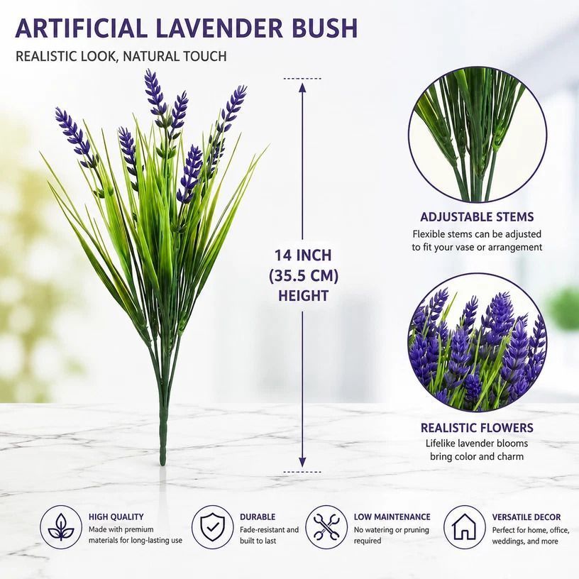 Purple 7 Stem Artificial Lavender Spring Grass Fake Flower Arrangement 9 Pack — image 2