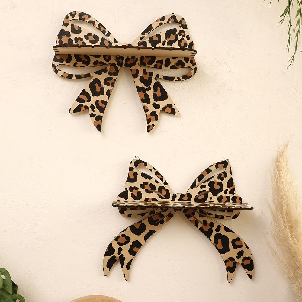 Brown Style A Leopard Print Bow Wall Shelf - Decorative Wooden Floating Storage Rack for Bedroom & Living Room โ image 2