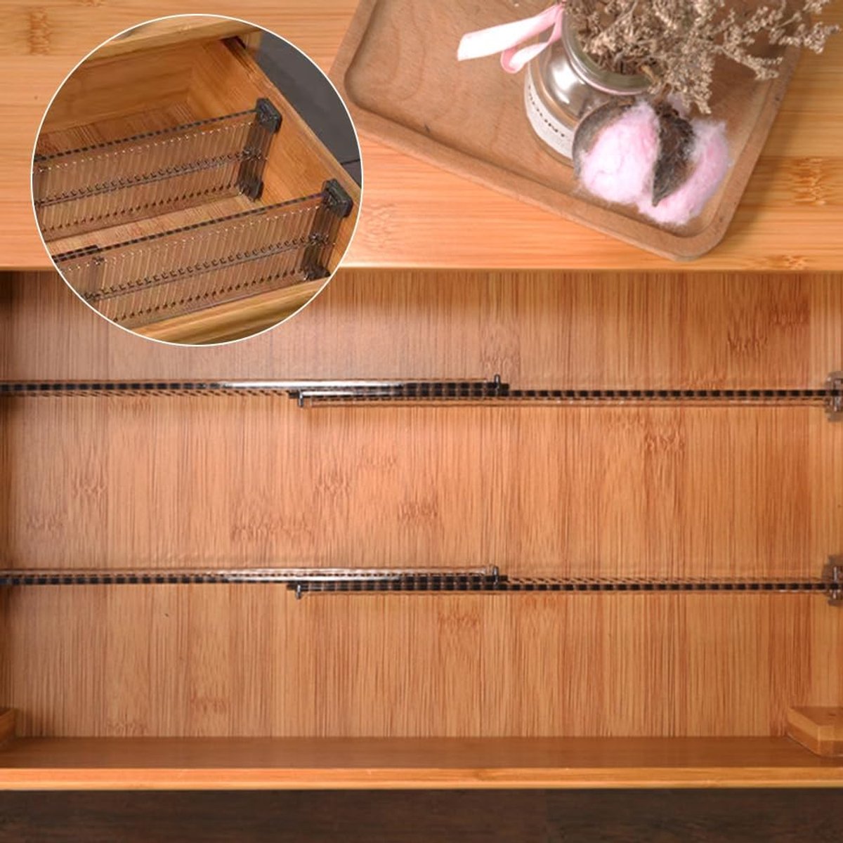 Drawer divider - 4 pieces - Drawer divider - Drawer organizer - Adjustable/extendable (27.5-51 cm) - For Clothes/Kitchen/Bathroom/Wardrobe - Transparent Black — image 2