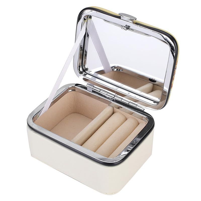Portable Jewelry Container Travel Storage Box with Mirror PU Leather Earrings Ring Comestic Container — image 2