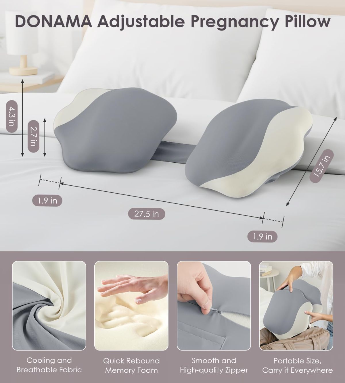 Pregnancy Pillows for Sleeping, Memory Foam Maternity Pillow Support for Back Belly HIPS, Adjustable Travel Wedge Pillow for Pregnant Women, Side Sleeping — image 4