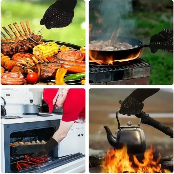 Heat Resistant Aramid BBQ Grill Gloves with Silicone Grip, Cut Resistant Design for Cooking, Baking and Outdoor Grilling, Black — image 2