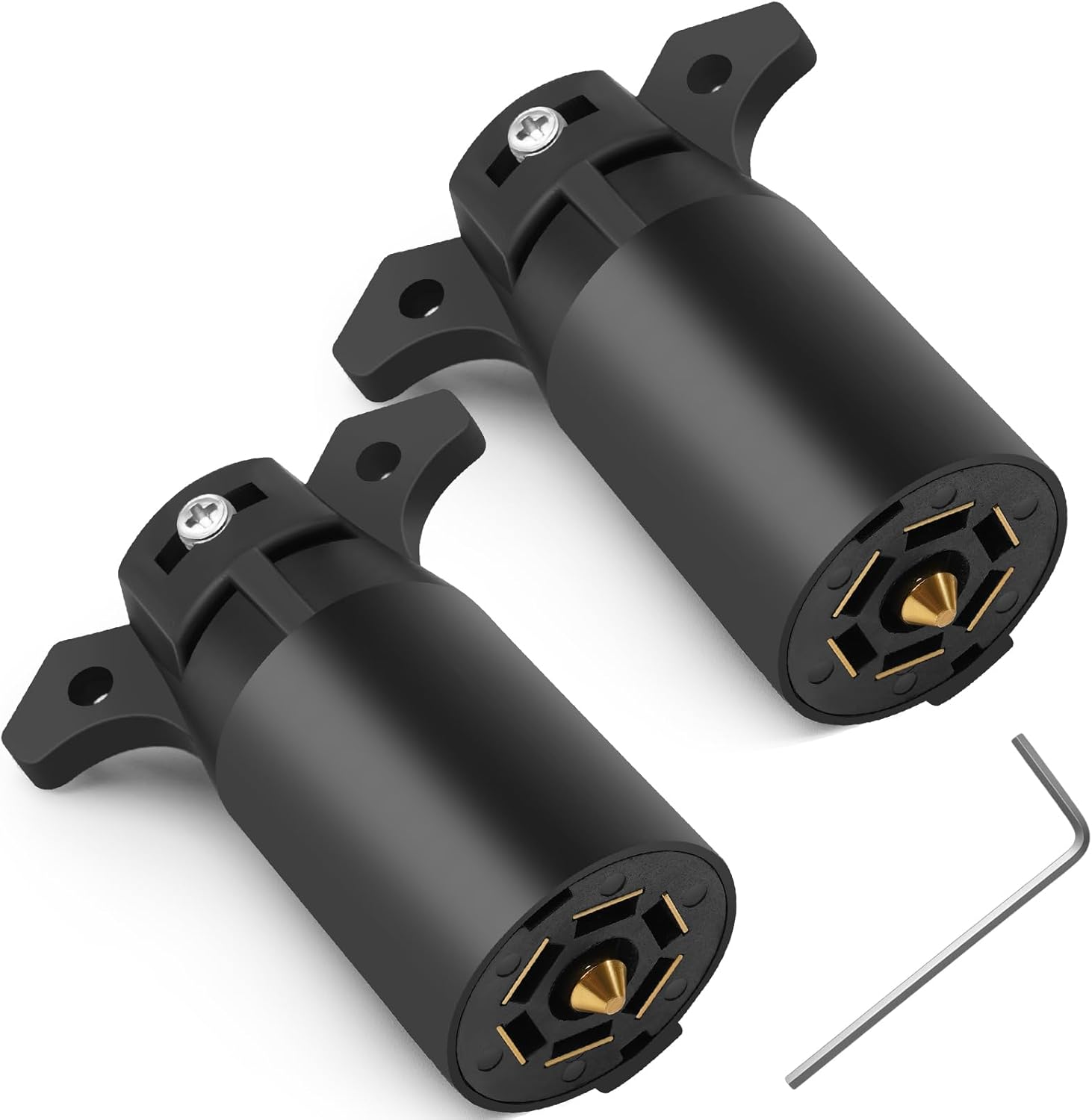 7 Way Trailer Plug (2 Pack), 12V 7 Pin Trailer Wiring Replacement Plug, 7 Point Round RV-Style Trailer Light Connector Towing Wiring Harness Connector for RV