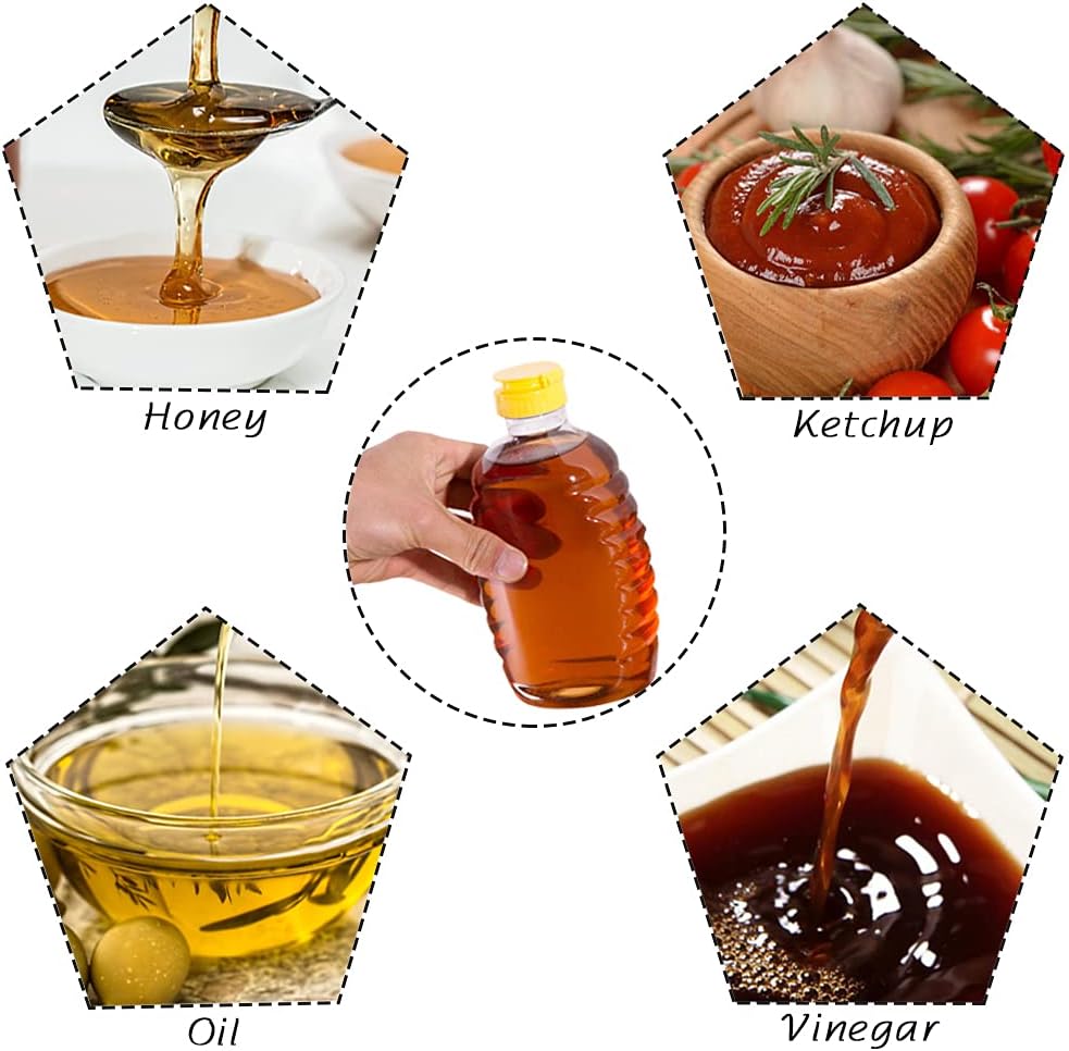 8 Pack 16oz Clear Plastic Honey Bottles,Refillable Food Grade Honey Container,Squeeze Honey Bottle With Leak Proof Flip-Top Caps for Storing and Dispensing — image 5