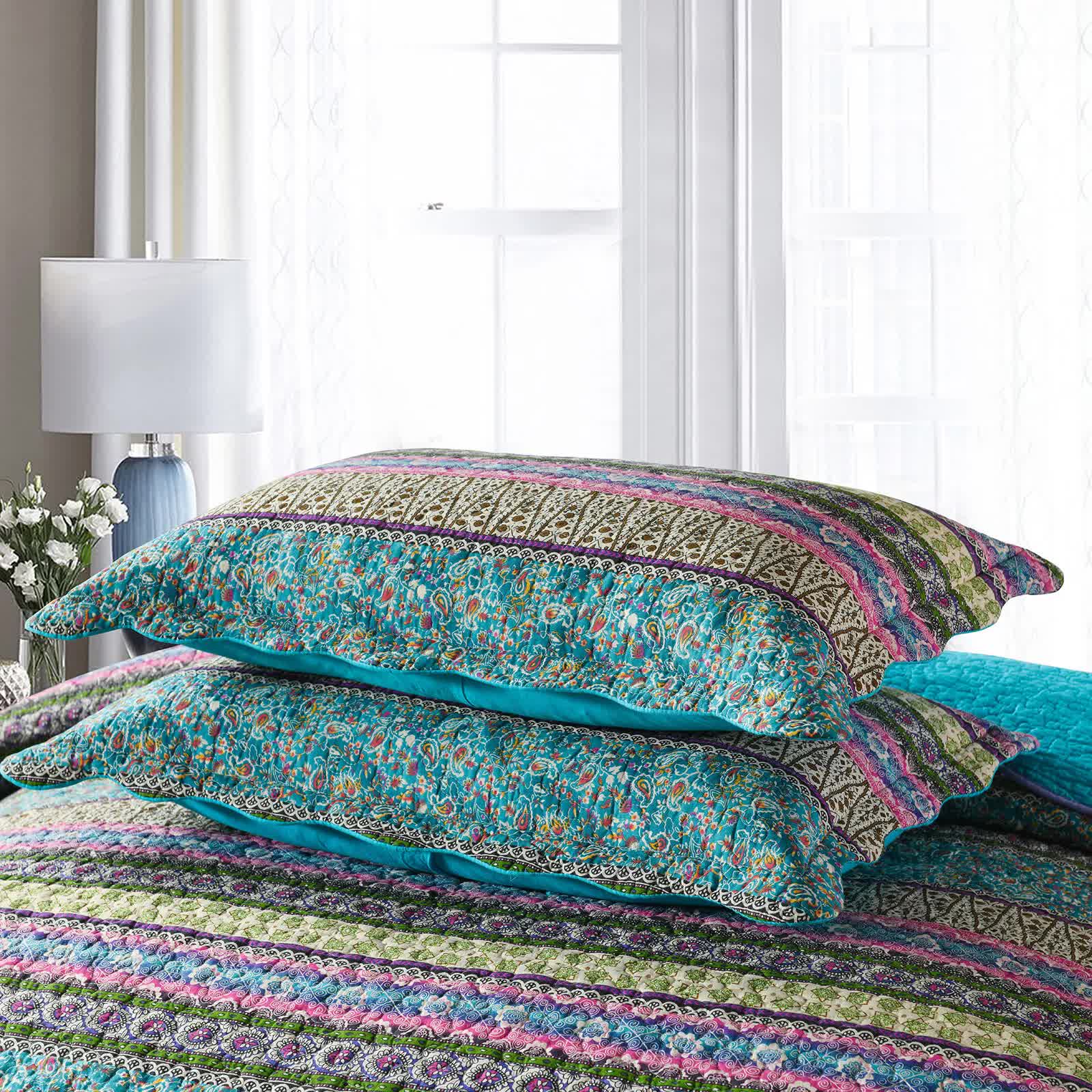 Grenn Teal Boho style Printed Bedspread Quilt Set + Pillowcases — image 6