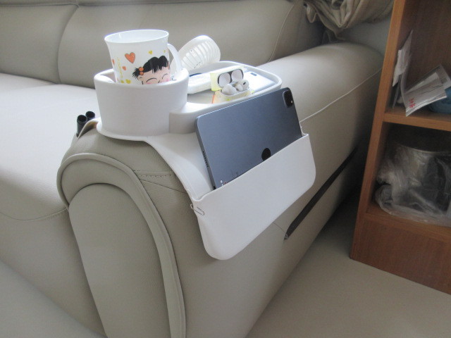 Dark Blue Waterproof Silicone Couch Armrest Cup Holder Tray - Non-Slip & Anti-Spill, Remote, Ipad & snacks โ image 3
