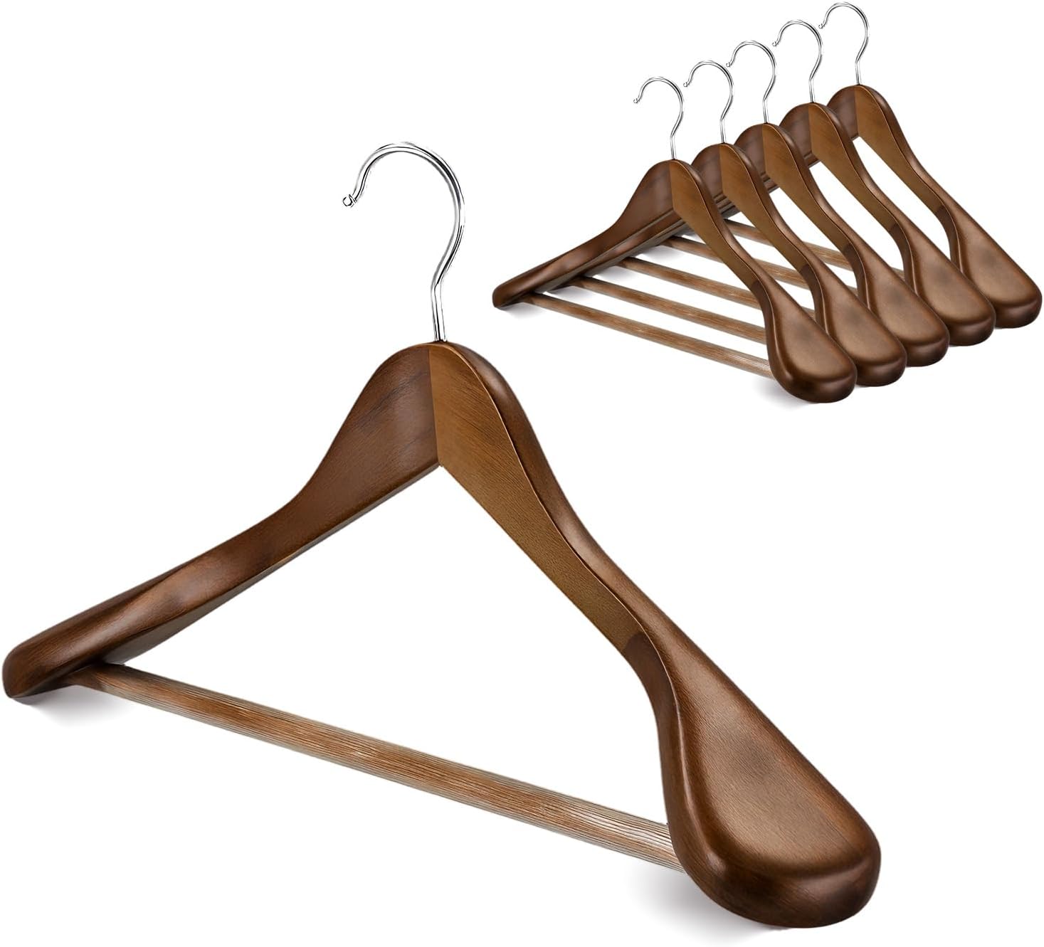Premium Wooden Hangers 6-Pack โ Wide Shoulder Non-Slip Design for Coats, Jackets & Suits | 360ยฐ Rotating Closet Organizers | Durable & Space-Saving (Vintage