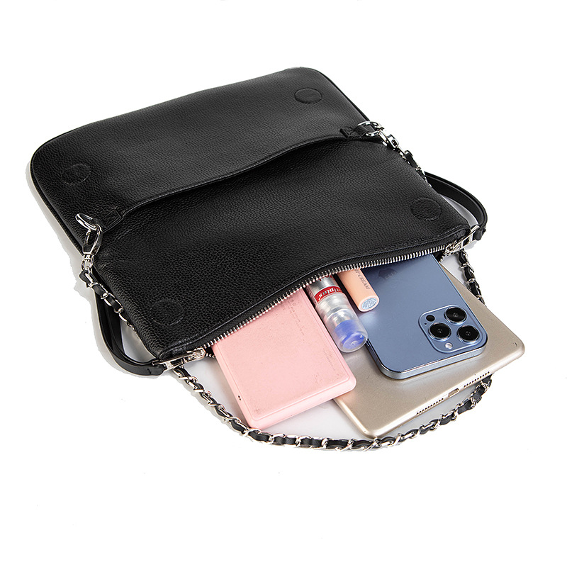Chic Quilted Leather Crossbody Bag with Chain Strap & Tassel Detail(Pure black) — image 6
