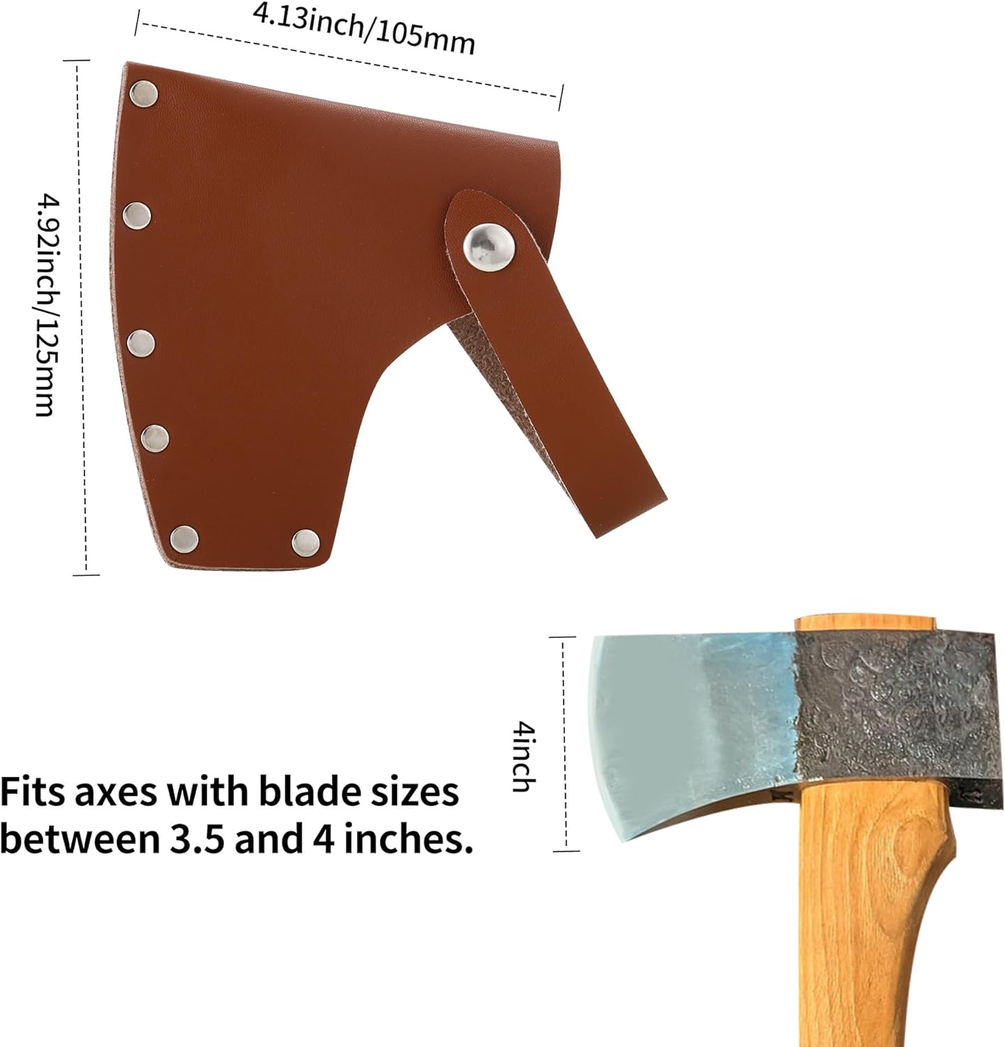 Leather Axe Sheath, Adjustable Hatchet Head Sheath, Durable Hatchet Blade Protector Case Cover Great Camping Accessories for Lumberjack Outdoors Work — image 3