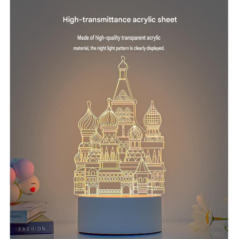 Castle Style Creative Acrylic LED Night Light - Warm White Ambient Table Lamp, Decorative Desktop Mood Light, Cartoon and Creative Display Design, Compact Gift — image 5