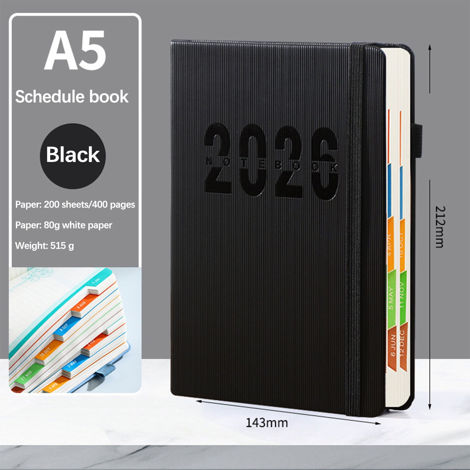 2026 Weekly Planner Notebook, Daily Planner Hardcover Calendar with Tabs and Pen Strap, 200 Pages Journaling Notebooks Daily Time Management Plan for Office