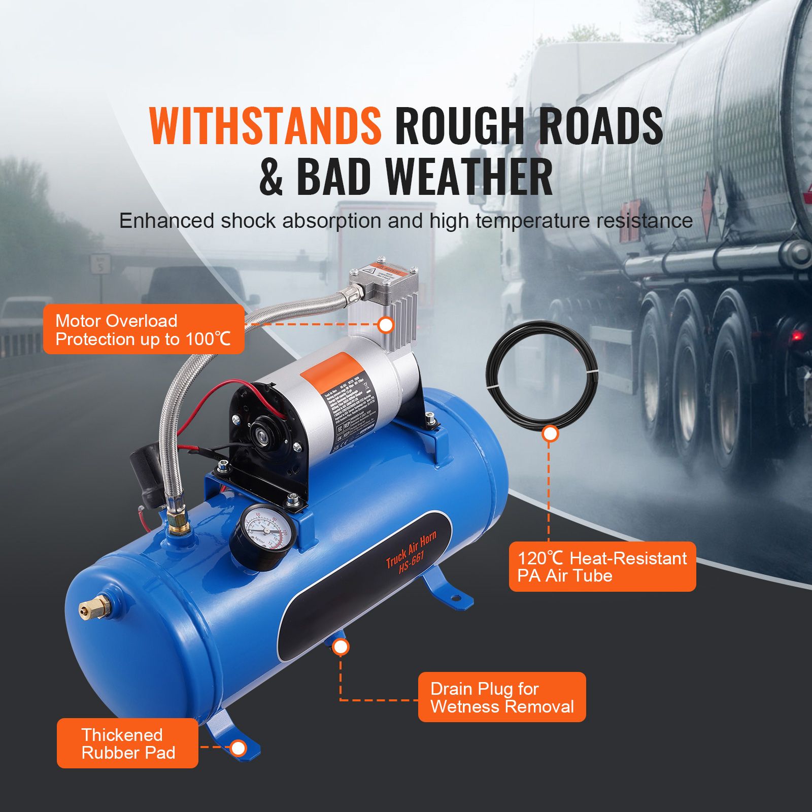 12V Air Compressor with Tank 1.6 Gallon/6 L, Train Horn Air Compressor, 120 psi Working Pressure Onboard Air Compressor System for Train Air Horns, Inflating — image 5