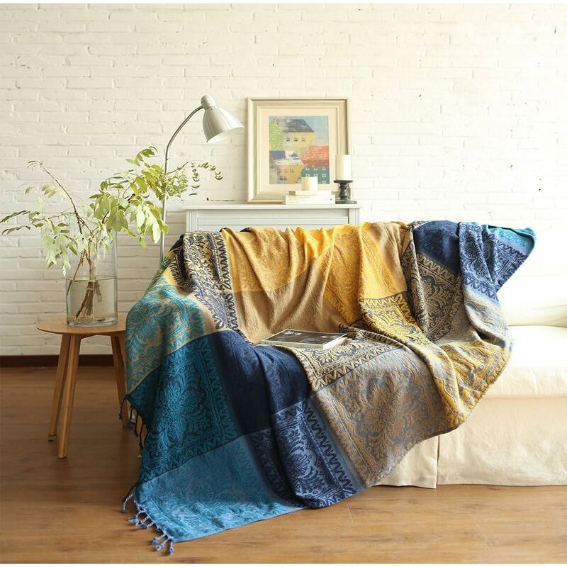 Cotton Single Sofa Blanket, Knitted Fringed Blanket, Double Sided Patchwork, Decorative Warm Blanket For Home Office โ image 2