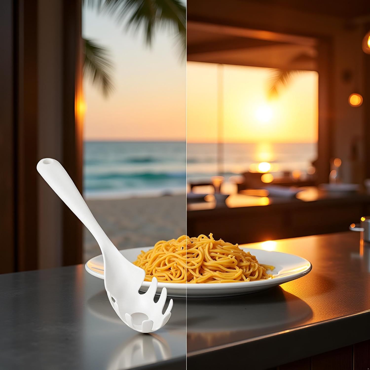 1 Pc White Pasta Fork - Teeth Spaghetti Spoon, Kitchen Noodle Fork Spoon, Spaghetti Fork Server — image 4