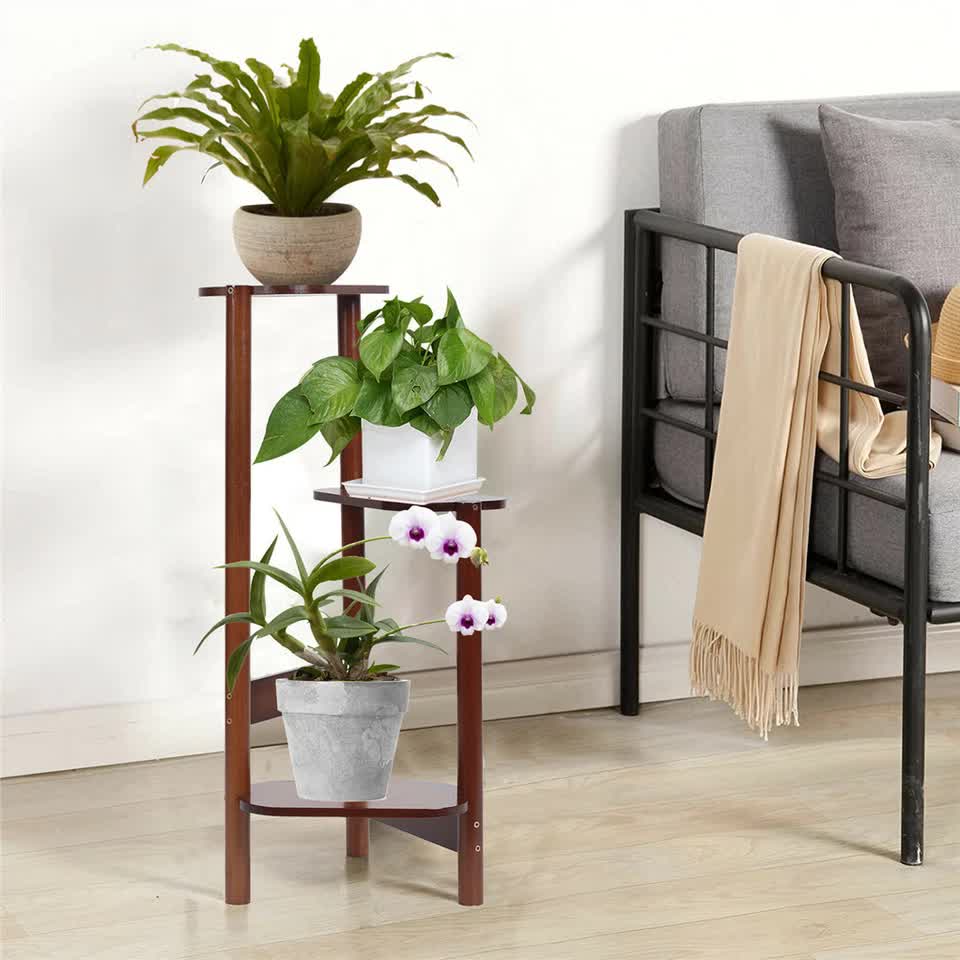 3 Tier bamboo plant stand for garden and living room-Brown โ image 4
