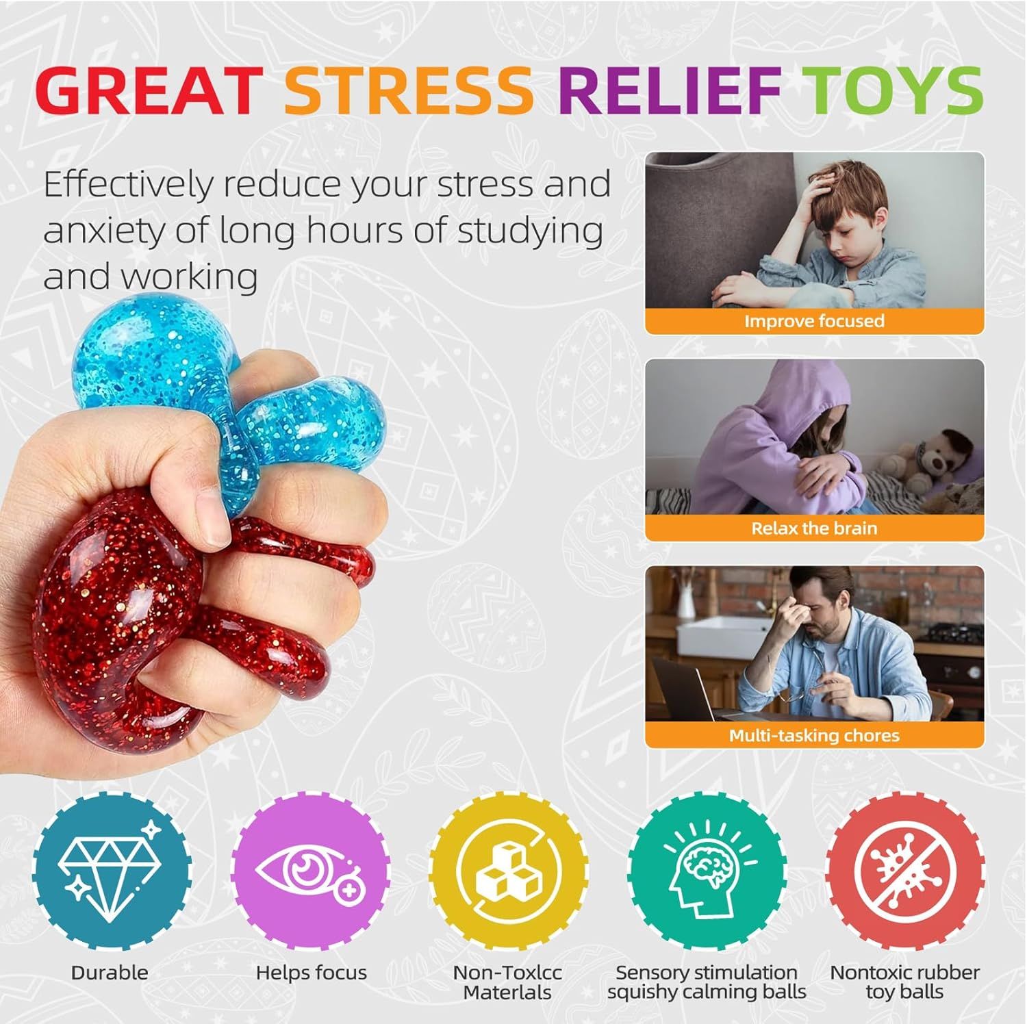 4 PCS Glitter Ice Cube Squishy Toy for Office & Classroom – Slow Rising Stress Reliever to Calm Anxiety (Multicolor) — image 5