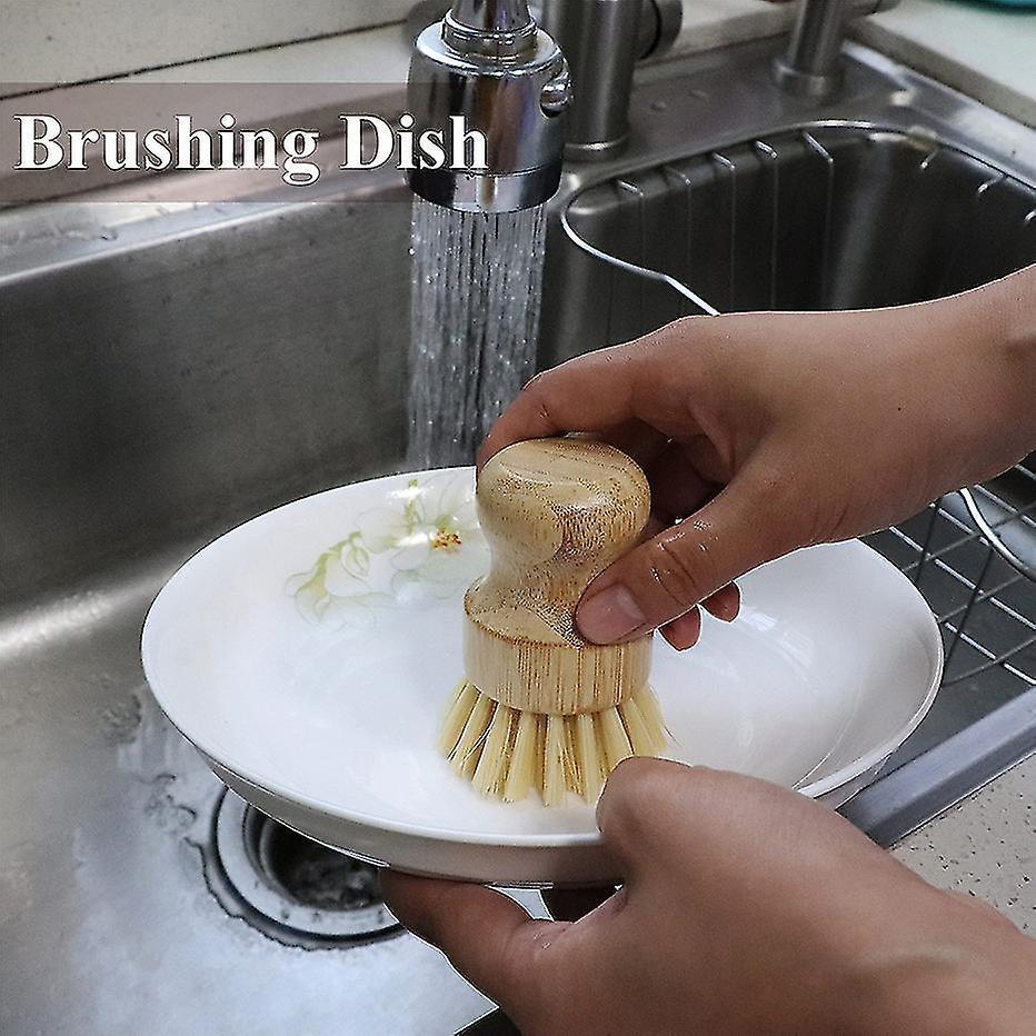 Bamboo Dish Scrub Brush Soap Dish Kitchen Wooden Dish Scrubber Cleaning Brush For Washing Dish Cast Iron Pan Pot — image 5