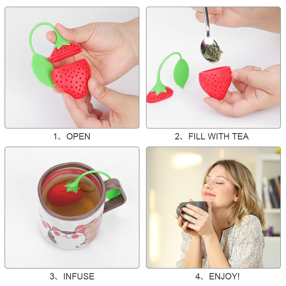 Cute Silicone Tea Infuser Food Grade Strawberry Shape Design Tea Filter Funny Tea Strainer — image 6