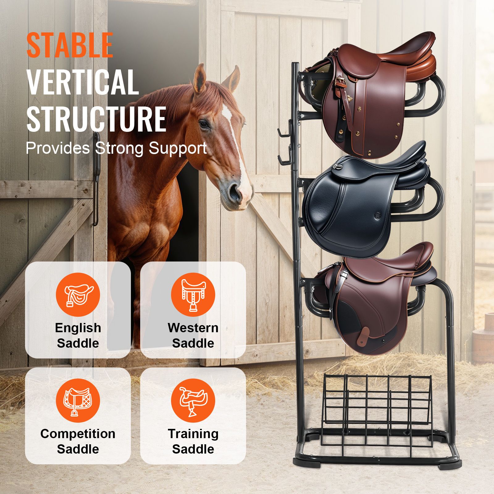 Freestanding Saddle Stand, 30 × 68.5 in, 3 Tiers Saddle Rack, Heavy Duty Saddle Blanket Holder with Removable & Rotating Tiers, English & Western Saddle Rack — image 5