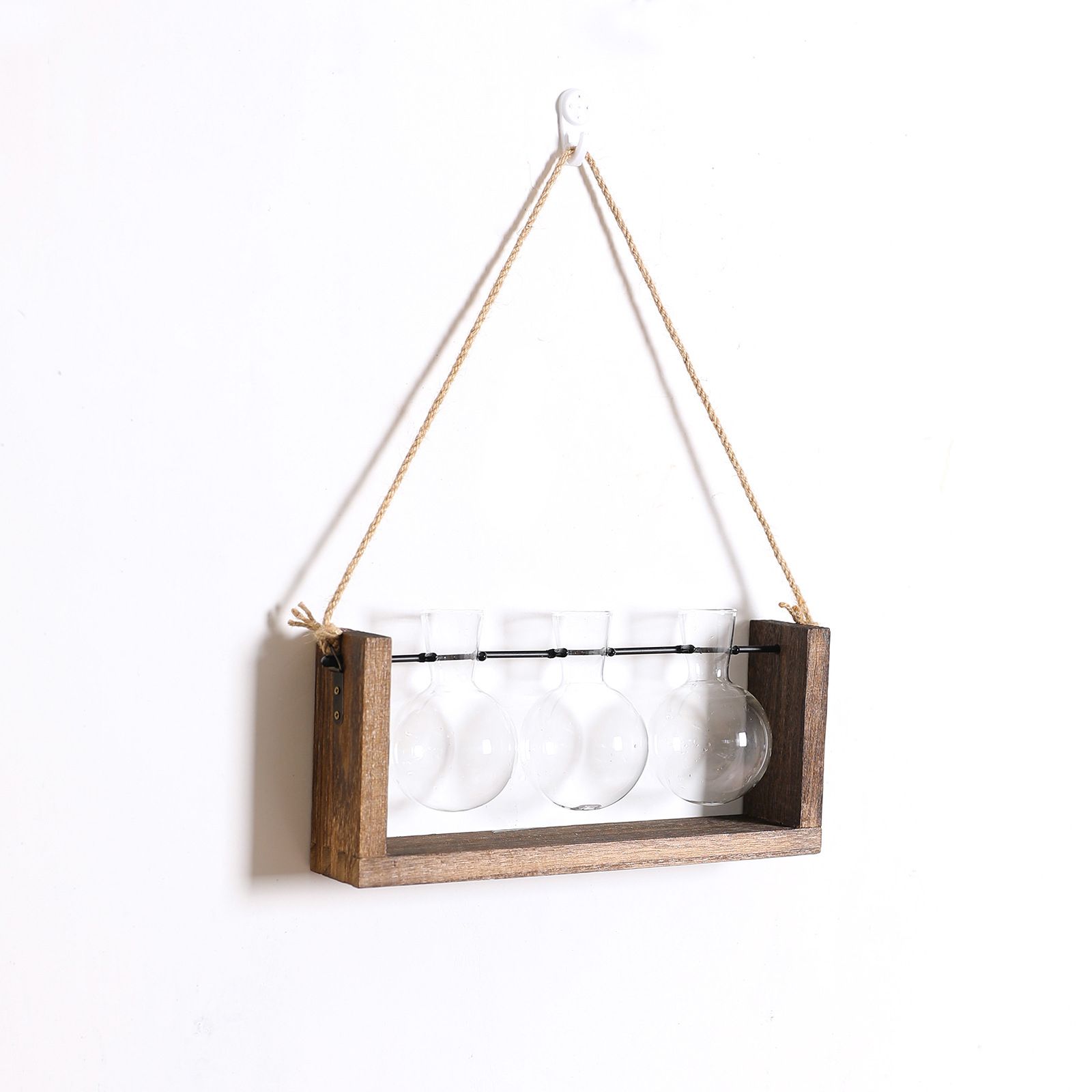 Wall Mounted Hydroponic Vase Green Plant Wooden Frame Vase for Living Room Home Decor — image 3