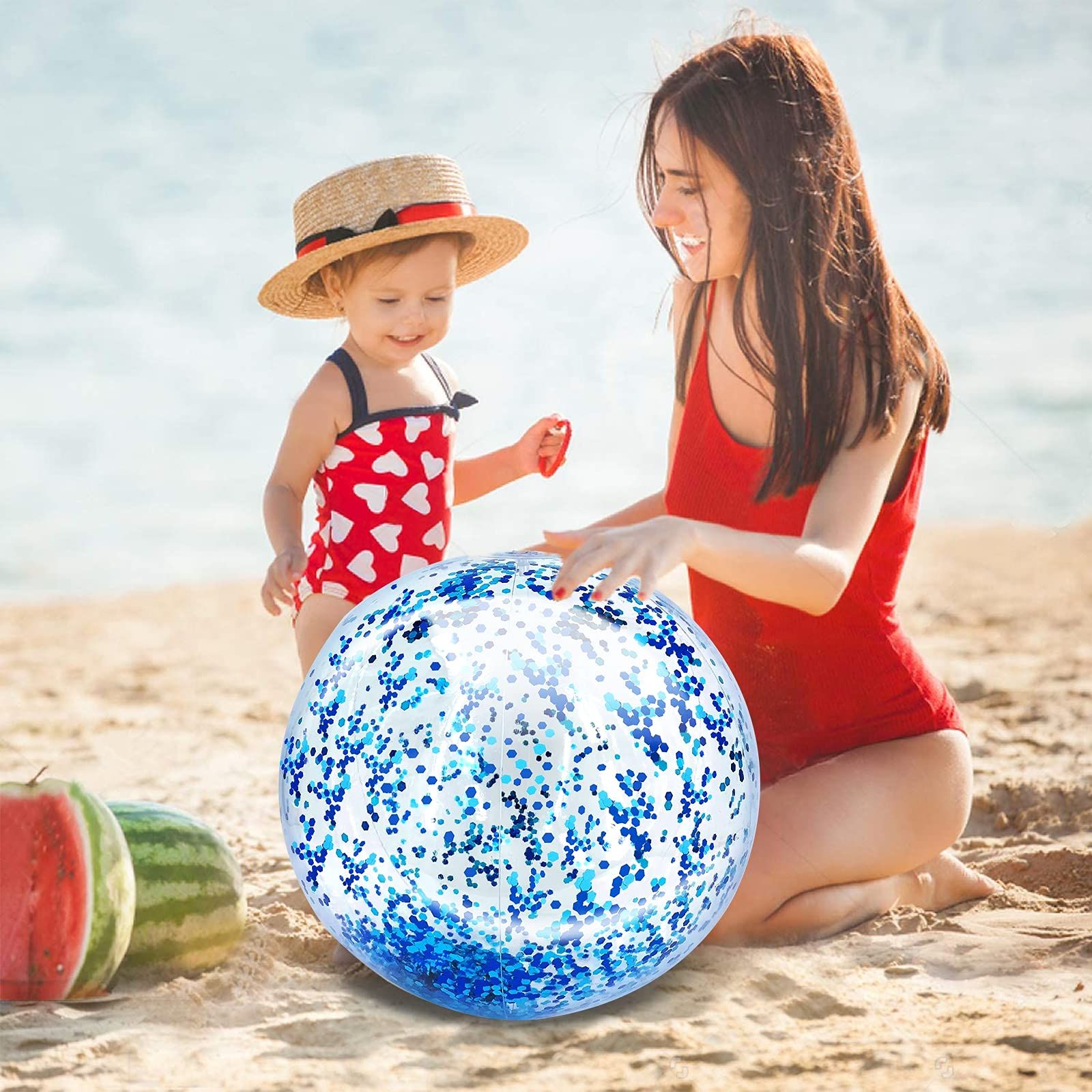 6 Pcs 23.6 Inch Jumbo Sequins Beach Ball Pool Toys Balls Glitters Inflatable Clear Beach Ball Swimming Pool Water Beach Toys Outdoor — image 2