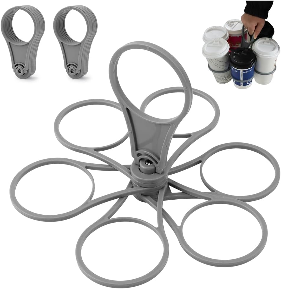 Foldable Drink Holder - 6-Cup Beverage Carrier/Storage Box - 2 Pack - Grey - Collapsible Cup Holder for Coffee/Soft Drinks/Pints/Beer - Portable Sturdy Durable
