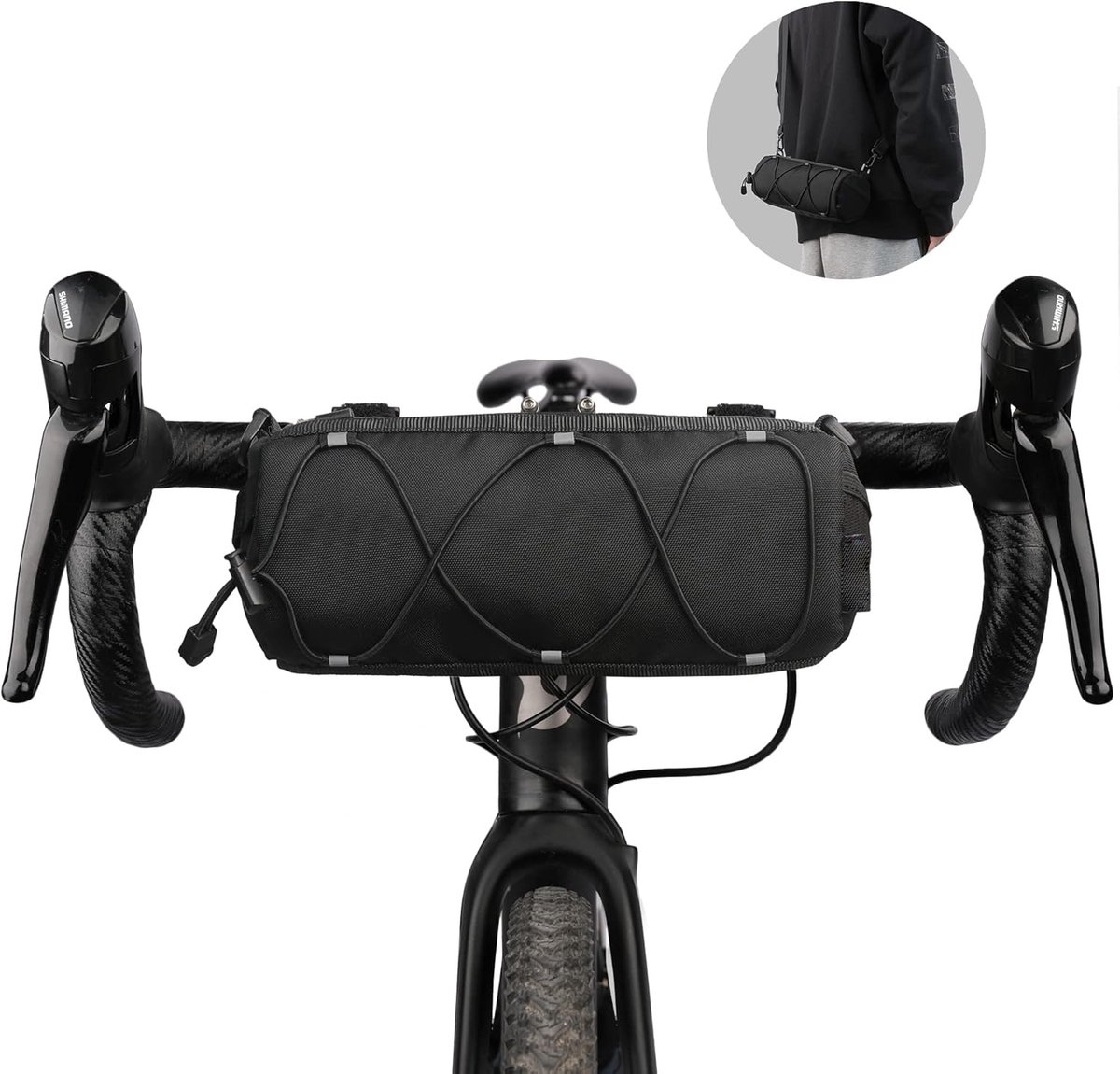 Bicycle handlebar bag - mountain bike bag for road bikes - black commuter shoulder bag — image 3