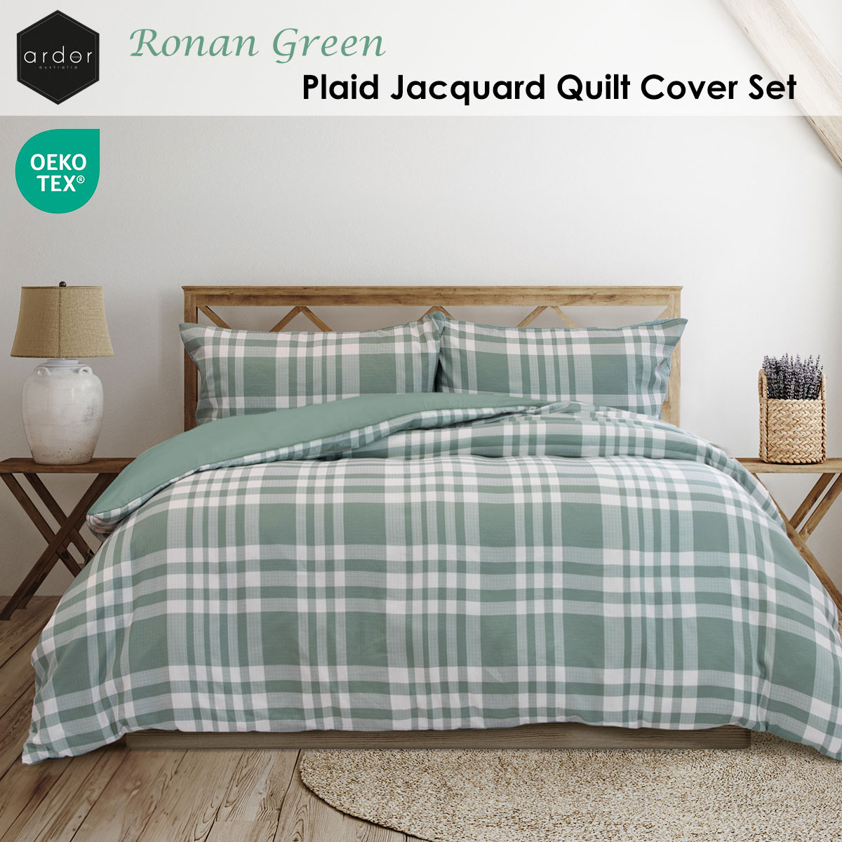 Ardor Ronan Green Plaid Jacquard Quilt Cover Set King — image 2