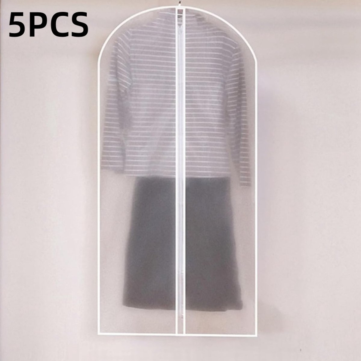5-piece - Garment bag - dust cover - clothing storage bag - central zipper - storage accessories - suitable for wardrobe storage and travel - white - 60*120 cm