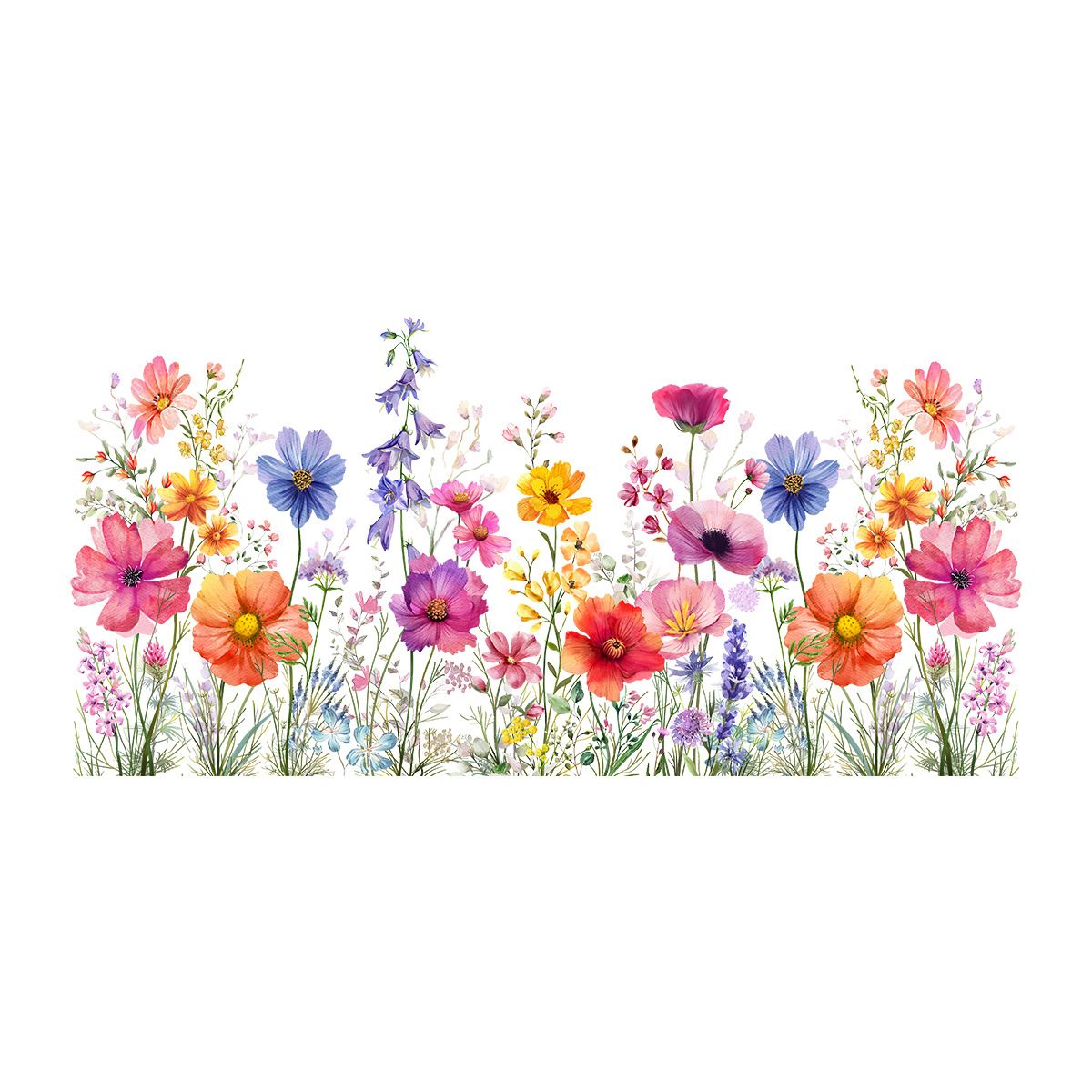 Garden Flower Wall Stickers, Wildflower Grass Window Wall Decals, Lily Floral Wall Stickers for Bedroom Living Room TV Wall Office