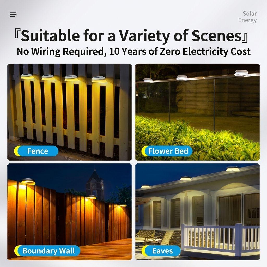 Solar Powered Fence Light with Durable ABS+PC Housing, Monocrystalline Silicon Panel, and Adjustable Mounting Clip for Outdoor Garden, Patio, Deck, and Walkway — image 6