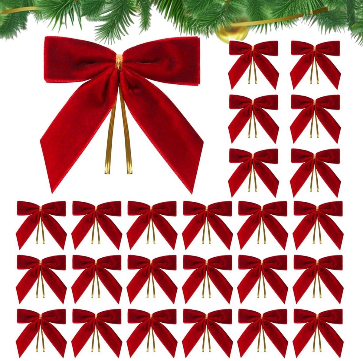 24 Piece Velvet Christmas Bows - Glitter - Christmas Decoration Bows - Christmas Ornaments - Christmas Tree Decoration - Christmas Bows - Christmas Atmosphere