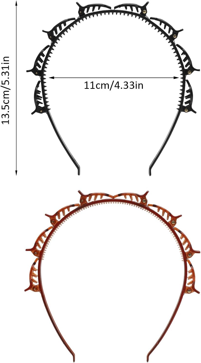 Double Bangs Hairstyle Hairpin,2 Pack Hairpin Headband Twist Clip Headband with Toothed Headband Braid Tool Hair Band With Clips for Girls Women Fashion Hair — image 2