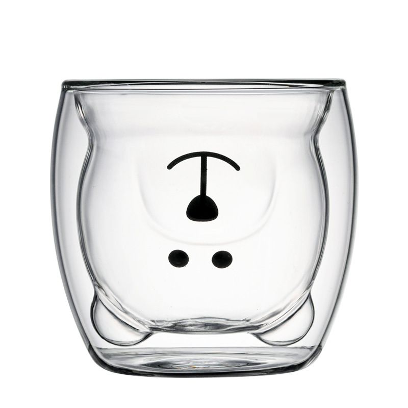 Cute Bear Coffee Mug - Animal Double Wall Glass Cup Collection - Use as a Cute Coffee Cup, Tea Cup, Cocktail Cup, or Milk Cup