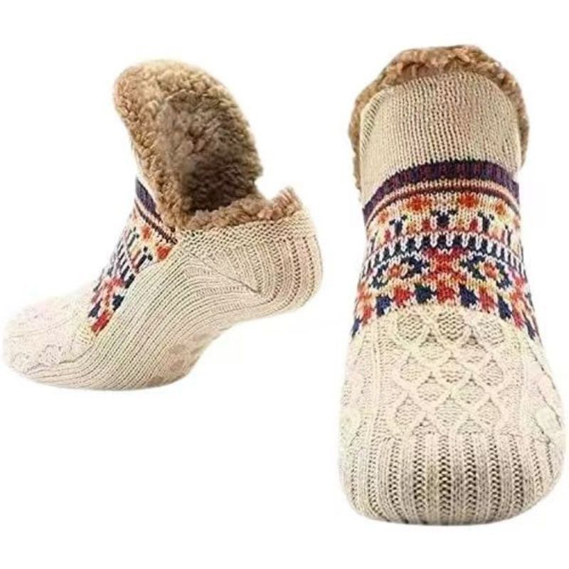 Men's Fleece-Lined Anti-Slip House Socks – Warm, Cozy, and Secure for Indoor Wear with Plush Sherpa Lining and Silicone Grip Dots (L, Beige)