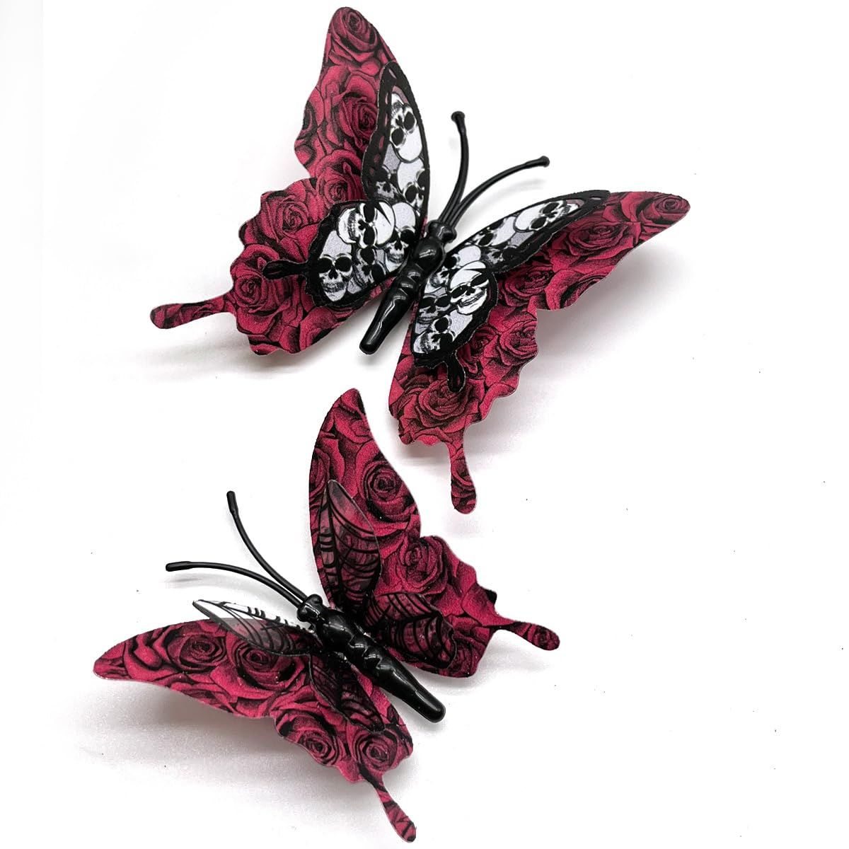 Halloween 3D Skeleton Butterfly Wall Stickers Living Room Decorations Indoor Bedroom Window Decor (12 pcs Red)