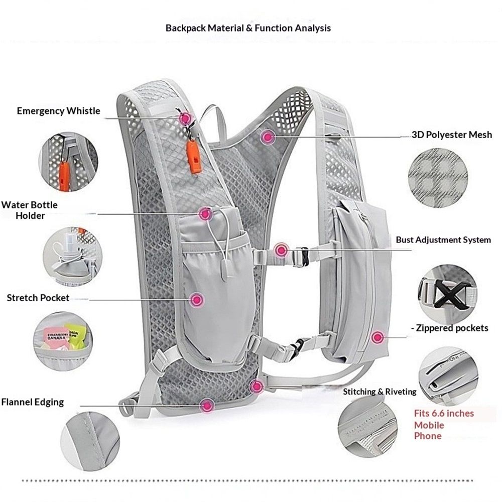 Running Vest Hydration Backpack for Men Women, Lightweight Breathable Hydration Packs, Adjustable Chest Straps Daypack, Reflective Water Running Vest — image 4