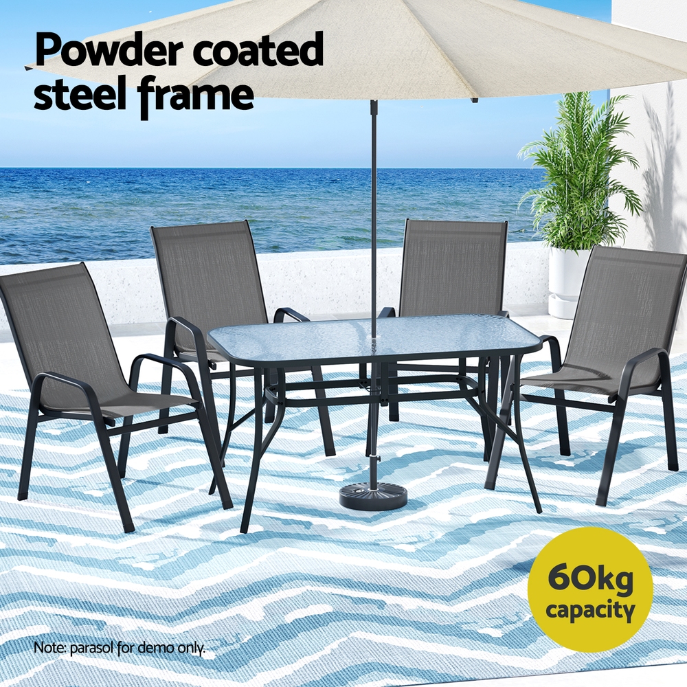 Gardeon 5PC Outdoor Dining Set Table and Chairs Patio Furniture Bistro Set Garden Grey — image 4