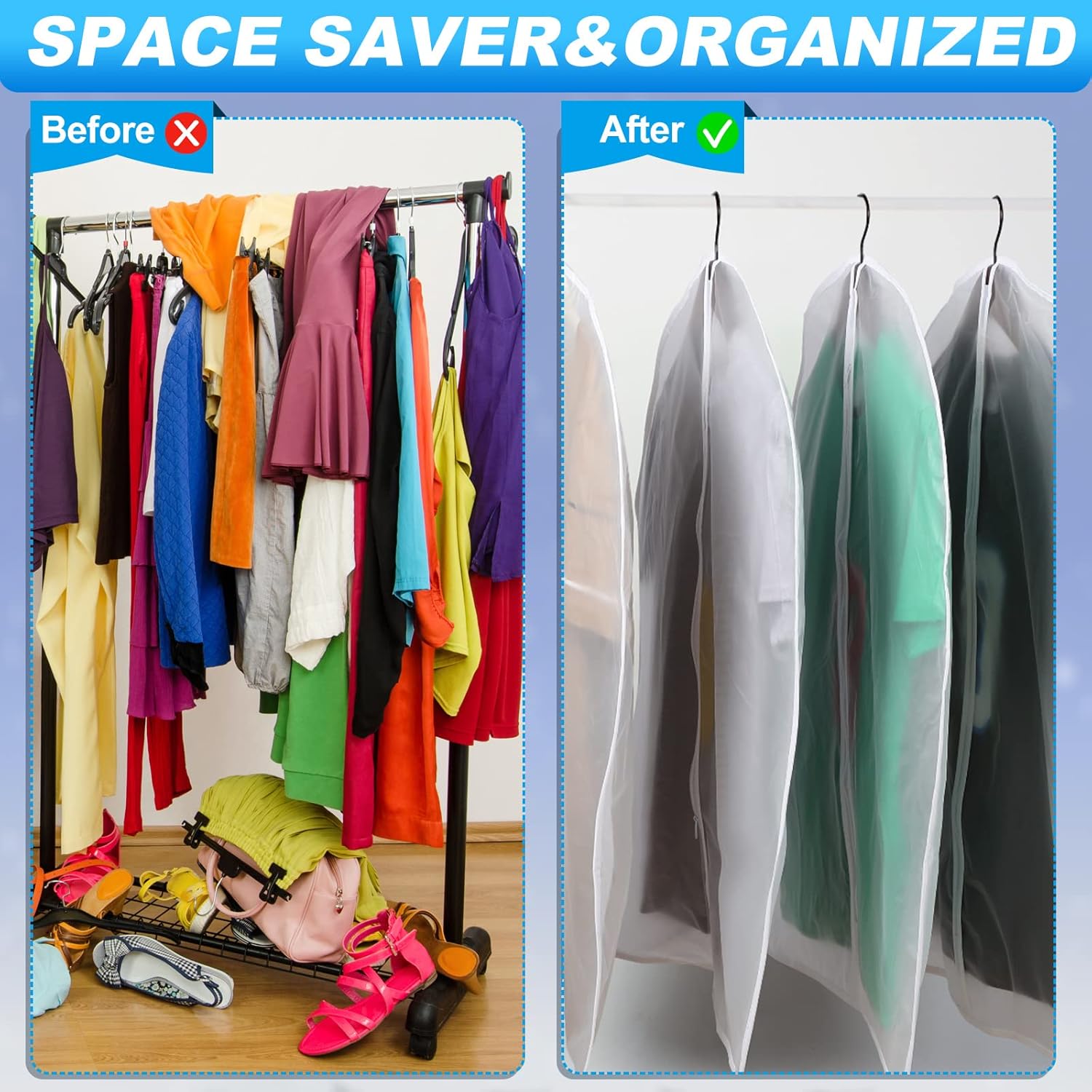 100 Pcs 24'' x 32'' Clear Garment Bags Full Zipper Suit Lightweight Clothes Cover for Hanging PEVA Protectors Breathable Dust Plastic โ image 6