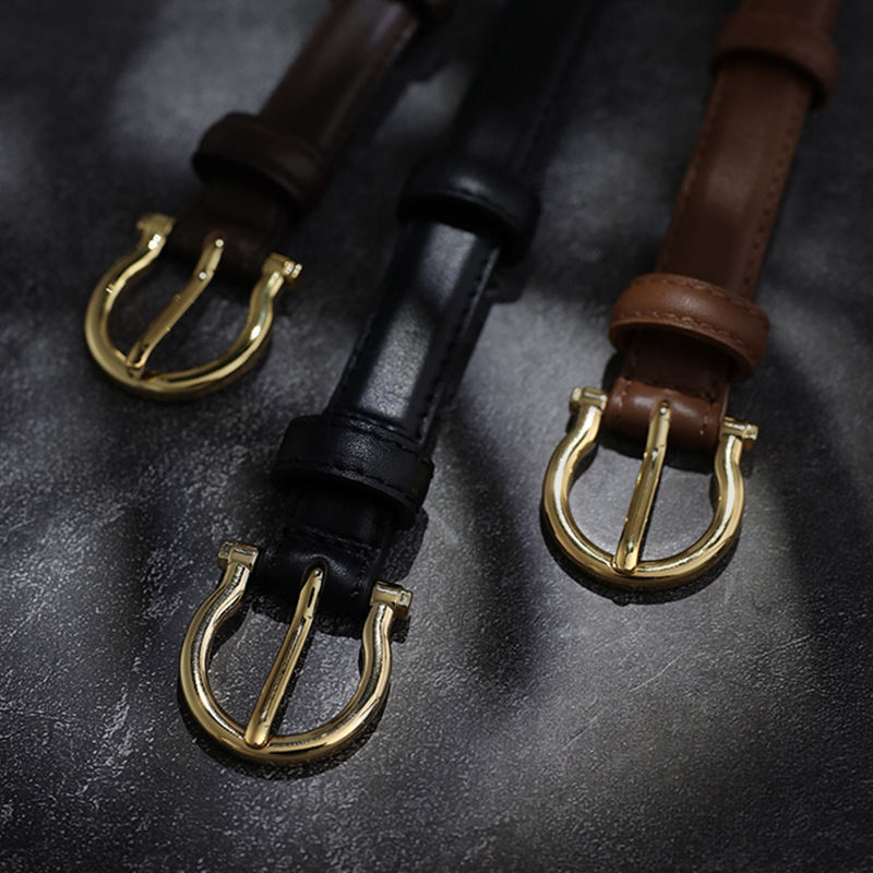 95CM Coffee Elegant French Gold Buckle Genuine Leather Belt - Luxurious Lightweight Women's Waist Belt — image 3