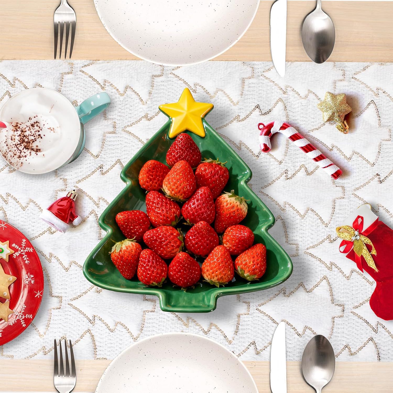 Christmas Tree Soft Plush Faux Fur Christmas Table Runner Winter Holiday Kitchen Dining Table Decoration for Home Party Decor (White, 13X72 Inch) โ image 2
