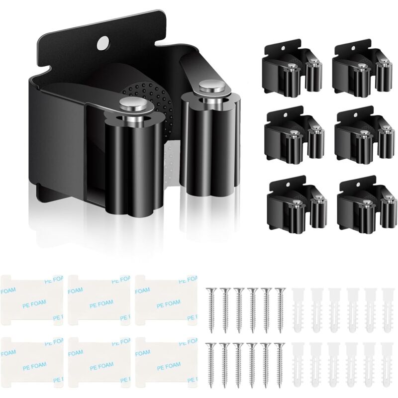 6 Pieces Mop Holder, Wall Mounted Mop Hanger, Mop Holders For Bathroom, Kitchen, Garden, Garage, Office