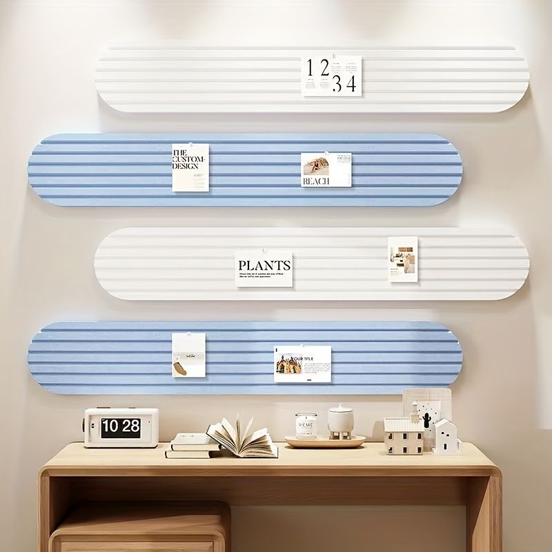 4pcs Self-Adhesive Felt Board Wall Stickers for Bedroom, Office & Home Decor, Soft Bulletin Boards That Won't Damage Walls White+Blue with Adhesive &