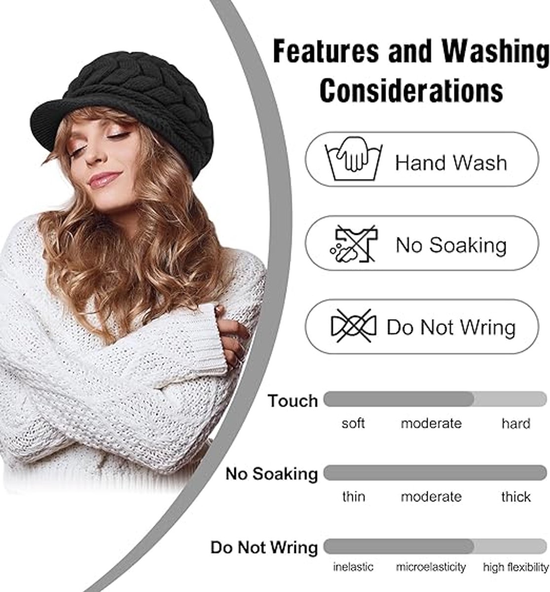 Ladies' Hat - Beanie Hat - Beret - Ladies' Beret - 4 Pieces - Knitted hat for ladies - Warm Winter Beret - Winter Hat - Warm Hats - Winter Hat with Brim — image 2