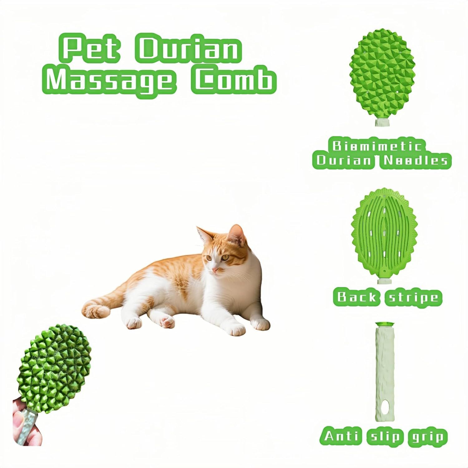 Pet Durian Massage Comb, Dual-Sided Cat Dog Grooming Tool with Back Scraping Teeth, Green, 8.66 inch — image 2