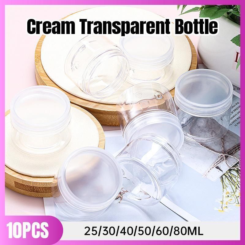 10pcs Transparent Wide Mouth Plastic Jars with Cap Skin Care Cream Containers - 50ml โ image 2