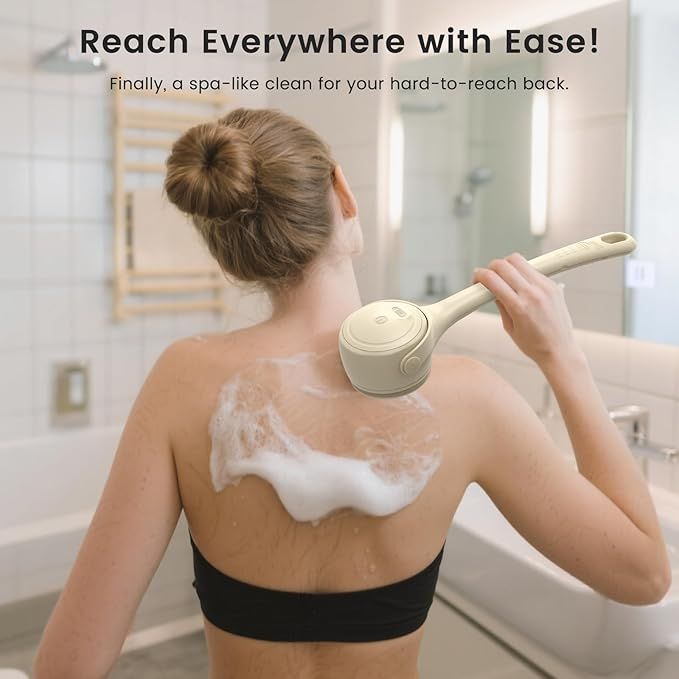 Electric Shower Body Scrubber Brush with 4 Heads, IPX5 Waterproof Rechargeable Back Cleaner for Exfoliating & Massage, 2-Speed Rotating Bath Brush for — image 3